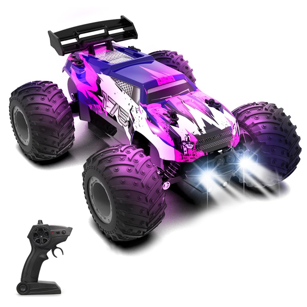Sjpzwcrl Remote Control Car Toy Truck: - Hand Controlled Monster Truck Toys RC Car Electric Rock Crawler RC with Headlights and Colorful Toy Cars Body Lights for Boy Kids (Purple)