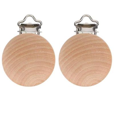 Anemeeoke 10PCS Natural Beech Wood Pacifier Suspender Clips, for Teething Grasping Toy, Charm DIY Pacifier Clips Holder Accessories