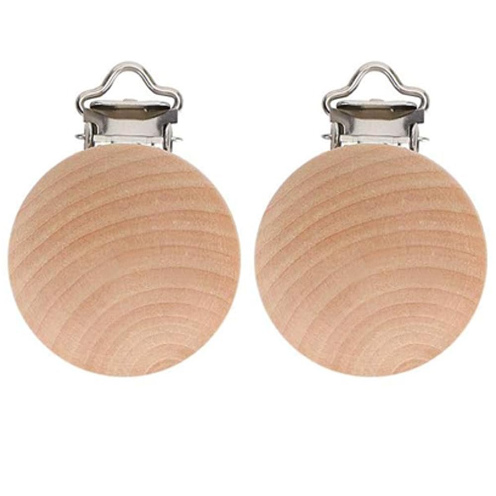 Anemeeoke 10PCS Natural Beech Wood Pacifier Suspender Clips, for Teething Grasping Toy, Charm DIY Pacifier Clips Holder Accessories