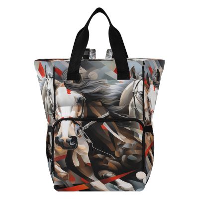 Abstract Oil Art Horses Diaper Bag Travel Backpack Large Capacity Tote Mom Bags for Dad Women Girls