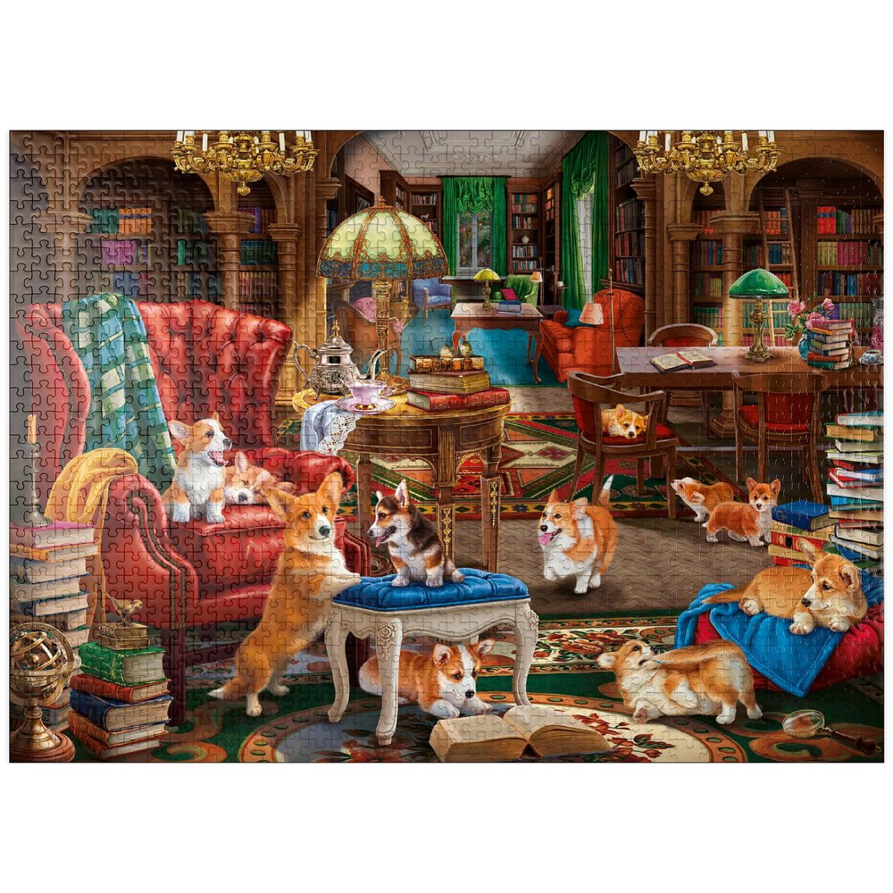 MyPuzzle Corgi in The Library - Premium 1000 Piece Jigsaw Puzzle for Adults
