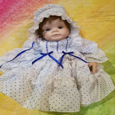 Baby Doll Beautiful Blue & White Gown. Big Heavy Doll
