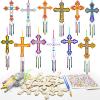 12Pack DIY Christian Cross Wind Chime Kit, Religious Arts and Crafts Set with Wooden Cross Ornaments Painting Supplies Multicolor Chime Tubes, Ideal for Bible School Sunday School Easter Activities view 1