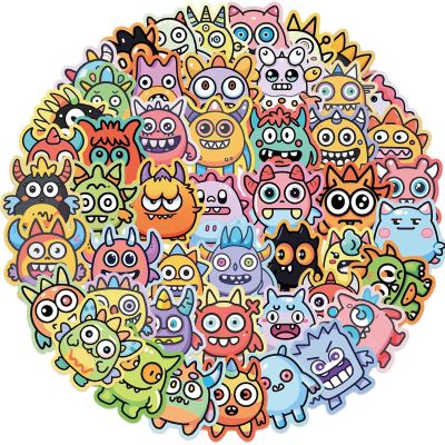 Cartoon Monster Stickers for Kids 50Pcs Cute Anime Monster Stickers for Water Bottle Kids Sticker Pack Vinyl Sticker for Scrapbook Water Bottle Laptop