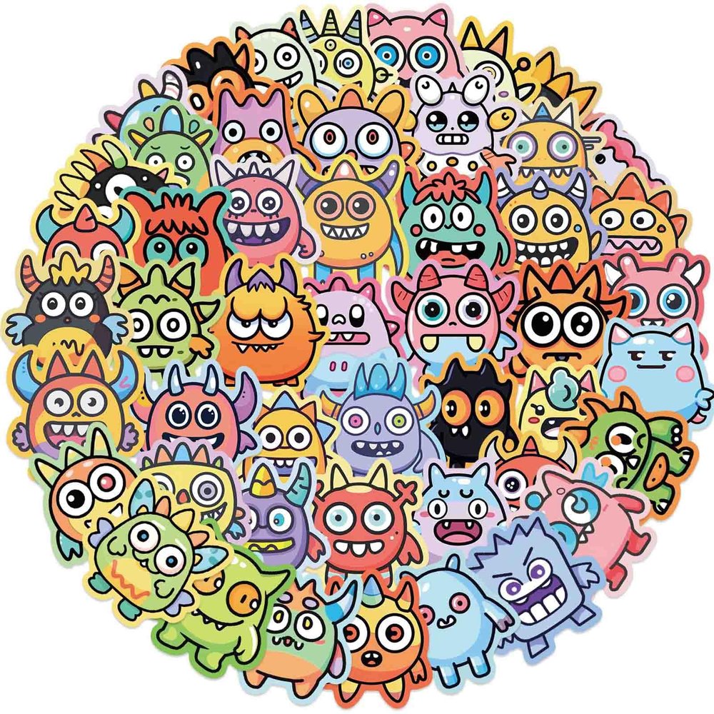 Cartoon Monster Stickers for Kids 50Pcs Cute Anime Monster Stickers for Water Bottle Kids Sticker Pack Vinyl Sticker for Scrapbook Water Bottle Laptop