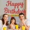 Red Glitter Happy Birthday Banner Sign, Birthday Garland Wall Door Banners Flag for Women Men Boys Girls Party Backdrop Decorations view 2