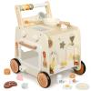 Pithfor Wooden Baby Walker, 3-in-1 Baby Push Walker, with Pretend Kitchen, Montessori Sensory Activity Center, Push Walker Toys for Babies Learning to Walk, Sit-to-Stand view 1