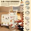 Pithfor Wooden Baby Walker, 3-in-1 Baby Push Walker, with Pretend Kitchen, Montessori Sensory Activity Center, Push Walker Toys for Babies Learning to Walk, Sit-to-Stand view 2