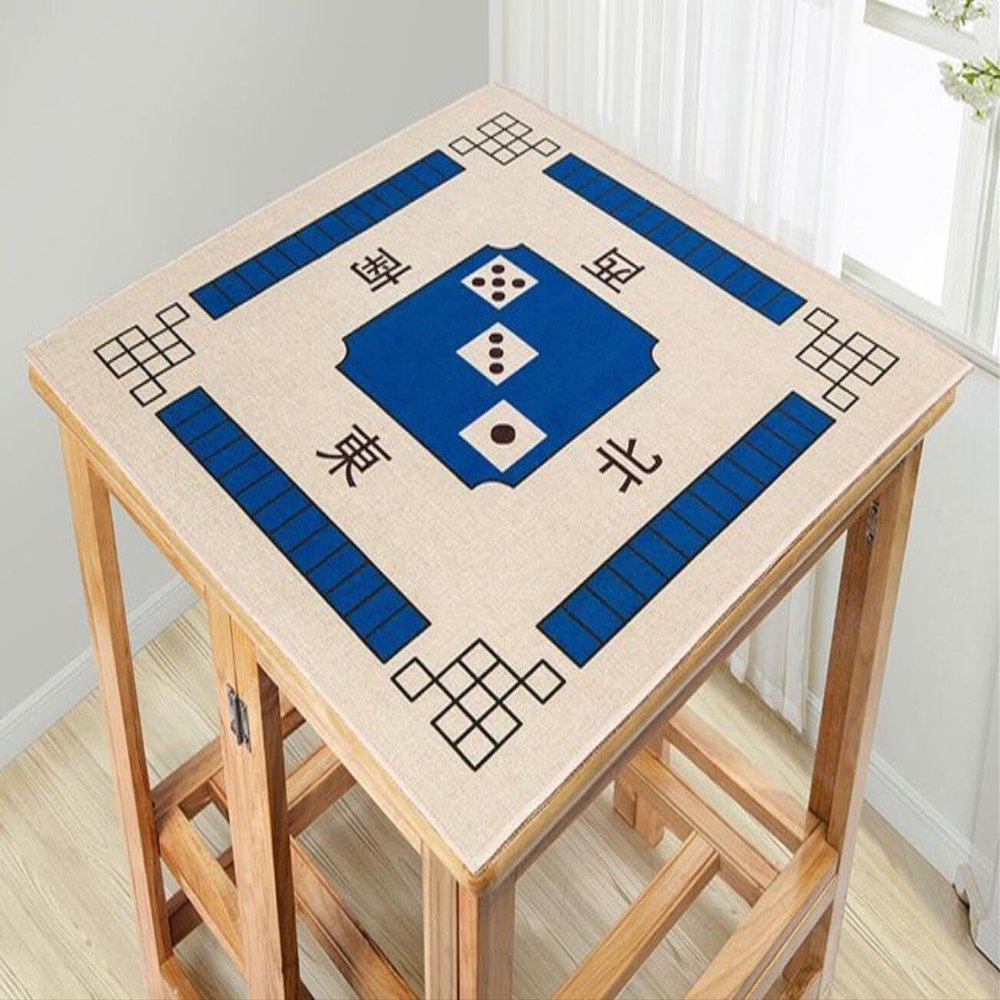 BeLongsYou Mahjong Mat, Anti Slip Noise Reduction for Table Soft Wear-Resistant Mahjong Game Mat for Poker, Card, Board & Tile Games, Linen Fabric,Blue,98x98cm