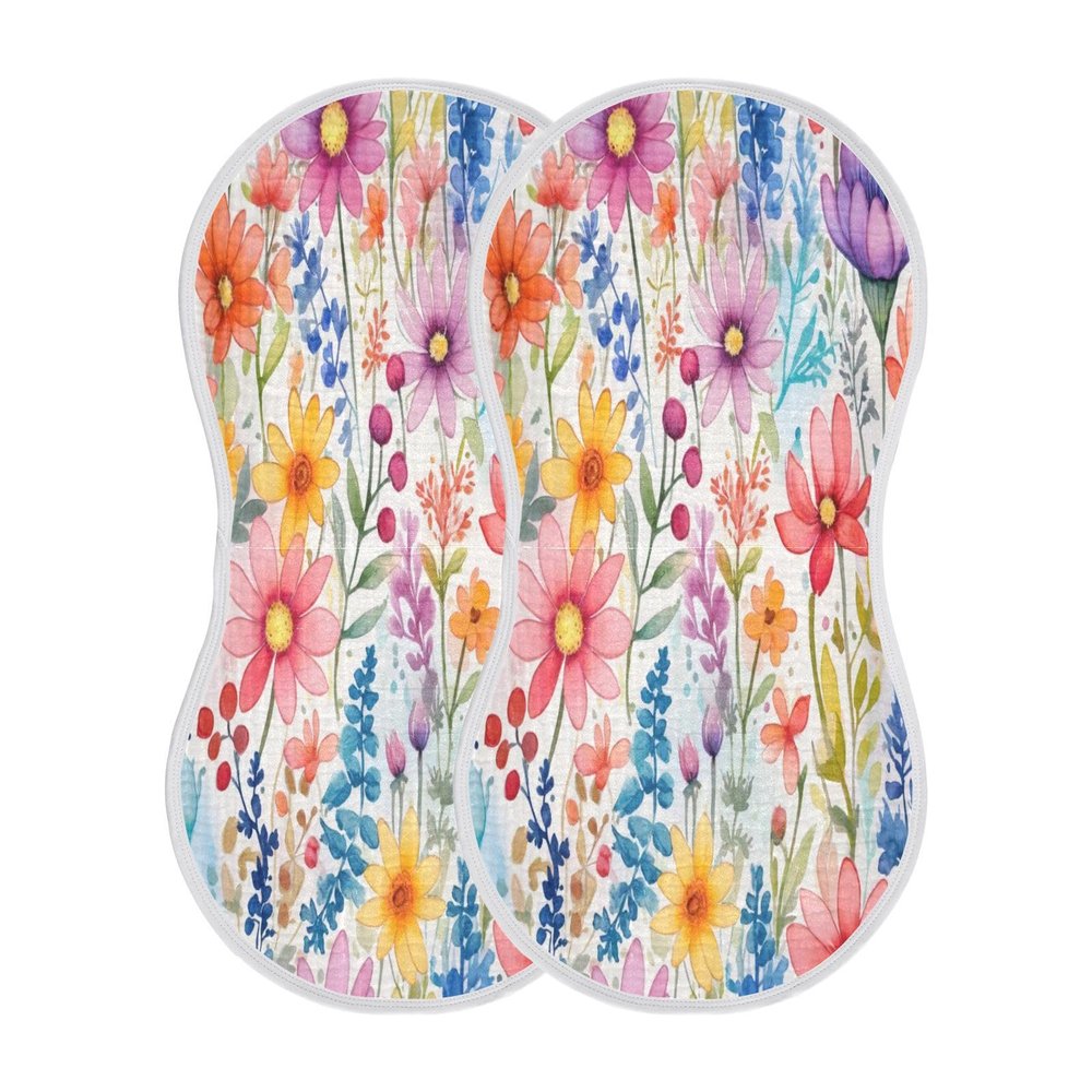 Nesatuwa 2 Pack Cotton Watercolor Flowers Baby Muslin Burp Cloths,Absorbent Soft Burping Clothes Baby Washcloths for Baby Boys and Girls