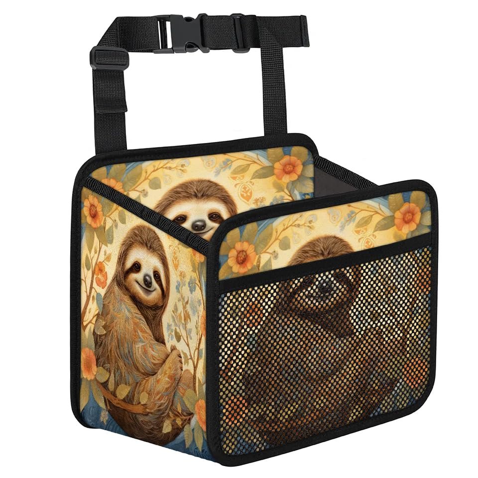Car Organizer Back Seat Cute Animal Sloth Car Seat Back Hanging Bag PU Leather Backseat Car Organizer Foldable Car Seat Storage Bag Car Accessories