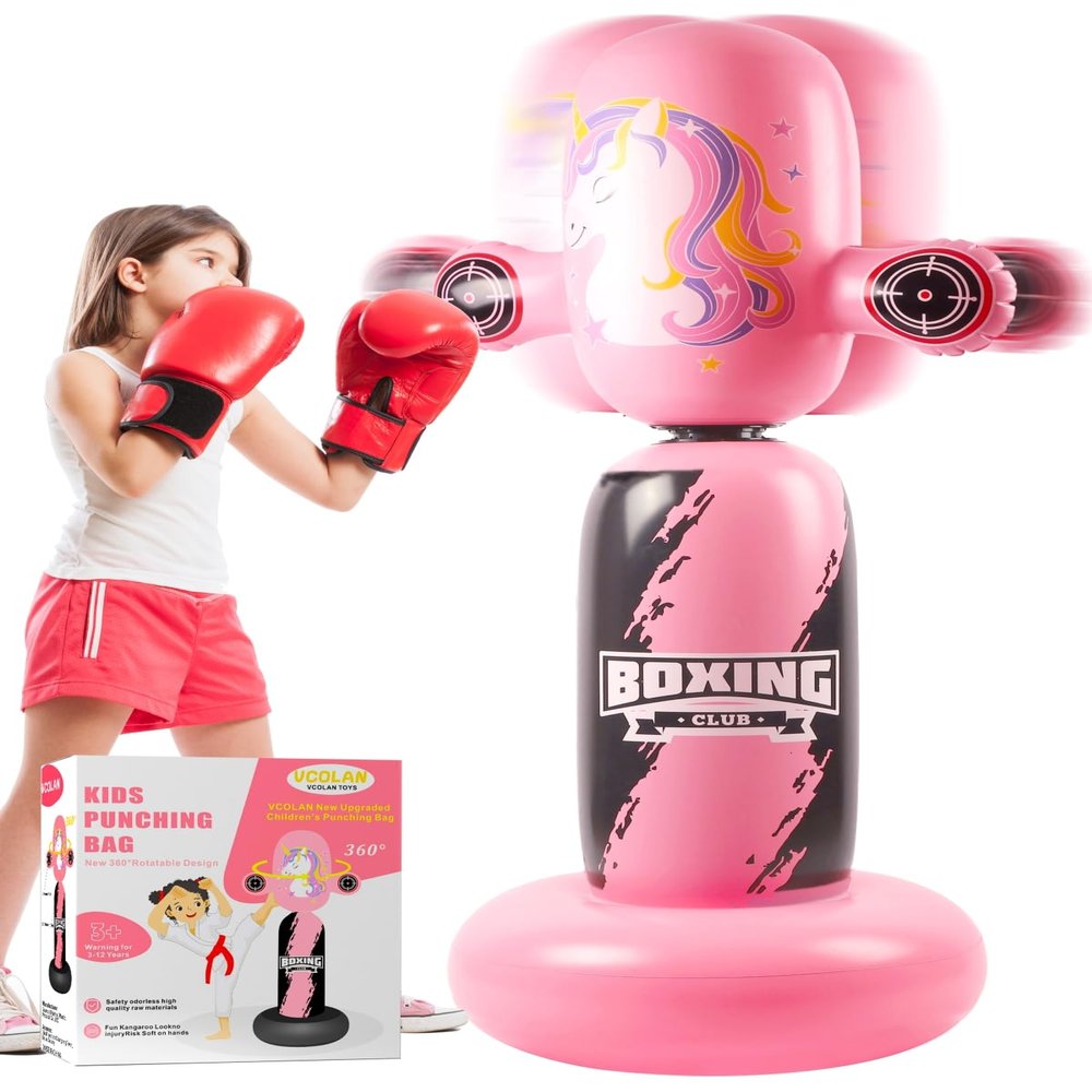 VCOLAN Punching Bag for Kids,63inch Kid Punching Bag,New Upgraded 360Rotating Inflatable Boxing Bag Toy Christmas Birthday Gift for Girls Age 3-12