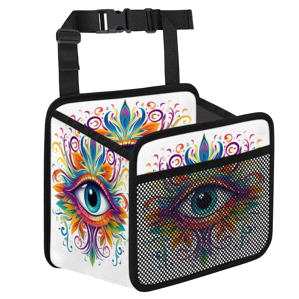 Car Organizer Back Seat Mandala Eye Car Seat Back Hanging Bag PU Leather Backseat Car Organizer Foldable Car Seat Storage Bag Car Accessories