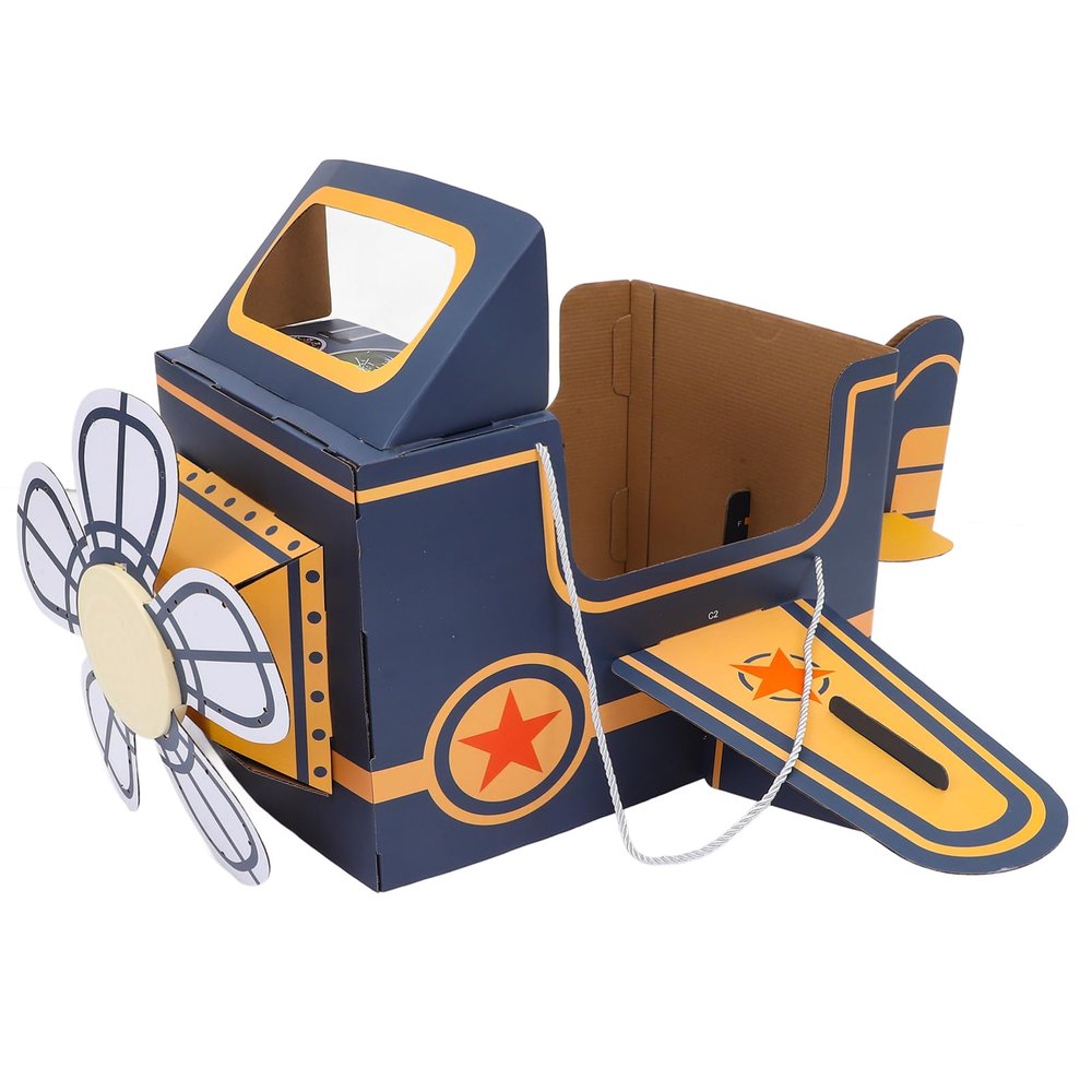 TOYANDONA Wearable Cardboard Airplane Toy Boy Outfit Dress Toddler Airplane Costume Cardboard Making Air Plane Interactive Toy DIY Aircraft (Blue)
