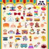 100pcs Circus Stickers Bulk Cute Cartoon Stickers Clown Sticker Waterproof Vinyl Stickers Scrapbooking Sticker for Water Bottle Laptop Circus Theme Party Decorations Teacher Students view 3