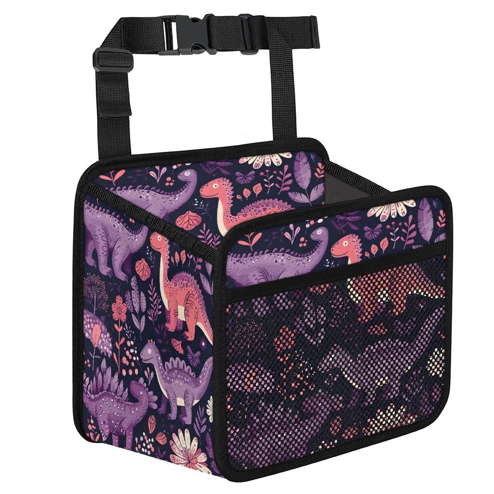 Flower Dinosaurs Car Organizer Back Seat Car Seat Back Hanging Bag PU Leather Backseat Car Organizer Foldable Car Seat Storage Bag Car Accessories