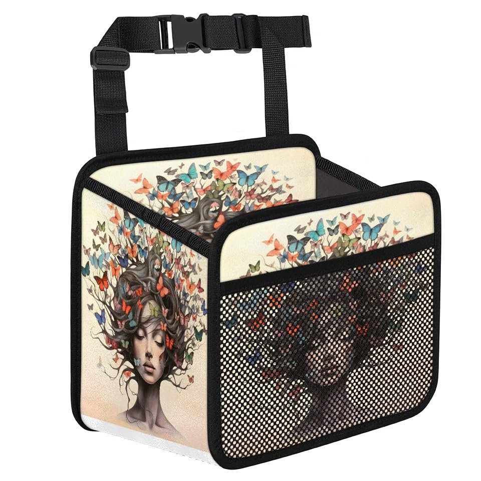 Girls Hair Butterfly Car Organizer Back Seat Car Seat Back Hanging Bag PU Leather Backseat Car Organizer Foldable Car Seat Storage Bag Car Accessories