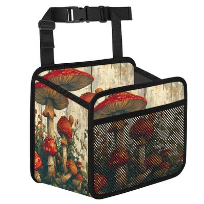 Retro Mushroom Car Organizer Back Seat Car Seat Back Hanging Bag PU Leather Backseat Car Organizer Foldable Car Seat Storage Bag Car Accessories