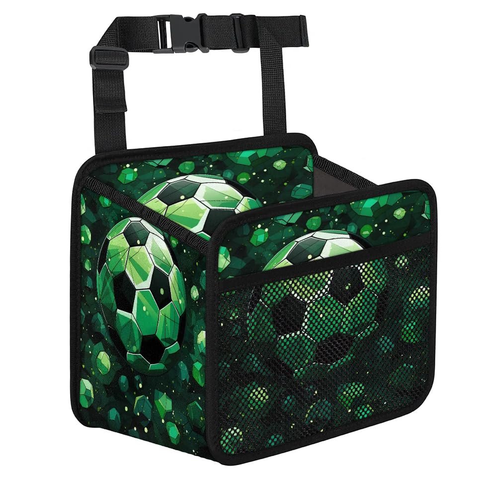 3D Football Pattern Car Organizer Back Seat Car Seat Back Hanging Bag PU Leather Backseat Car Organizer Foldable Car Seat Storage Bag Car Accessories