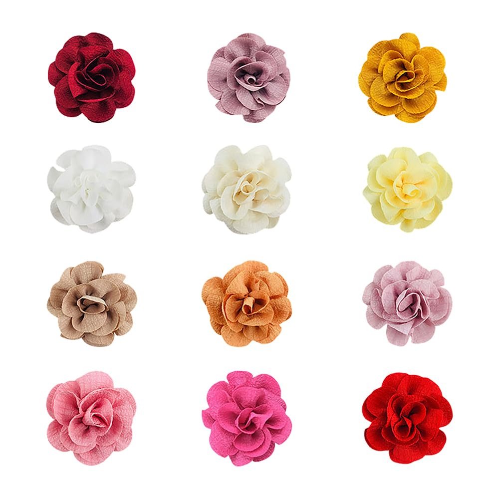 12 Pcs 7cm Colorful Fabric Flower Hair Clips Kids Small Floral Hair Barrettes Toddlers Rose Hair Clips Hairgrips Baby Fancy Cloth Hair Accessories