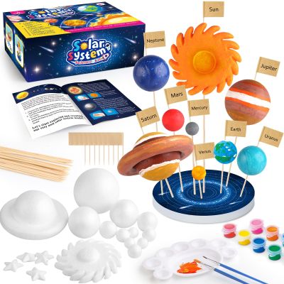 64 PCS Solar System Project Kit, Solar System Model Kit with 13 Mix Foam Balls, Solar System Toys for Kids 3-5, Learn Planets Science Kit School Project Supplies of Bamboo Sticks, Flags, Brushes
