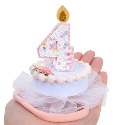 Happy Birthday baby Headband for Girls - 4th Birthday Cake Baby Headband Bow, 4th Birthday Girls Hair Accesserioes, Happy Birthday Cake with Candles Hairband, Girls Birthday Hair Bow