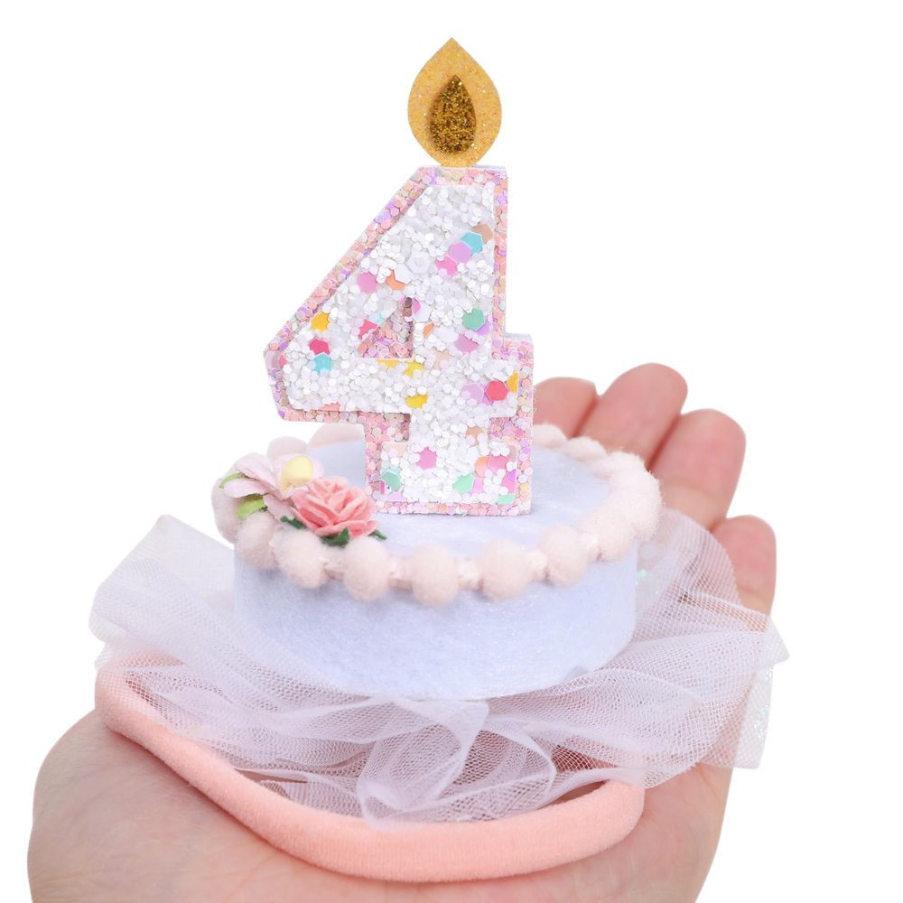 Happy Birthday baby Headband for Girls - 4th Birthday Cake Baby Headband Bow, 4th Birthday Girls Hair Accesserioes, Happy Birthday Cake with Candles Hairband, Girls Birthday Hair Bow