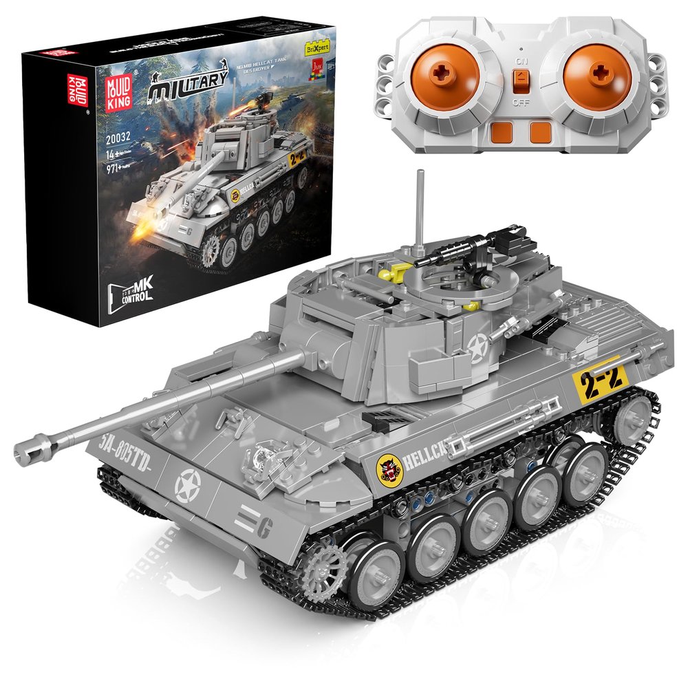 Mould King RC Tank Building Sets, Tiger Tank Model with Remote Control, 20032 STEM Blocks, Army Toys Building Kits for Adults Aged 14+ (971 Pieces)