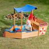 Kids Pirate Boat Wood Sandbox, Wooden Pirate Sandbox with Canopy, Bench Seats, Storage, Non-Woven Fabric Cloth for Backyard, Home, Lawn, Garden view 2