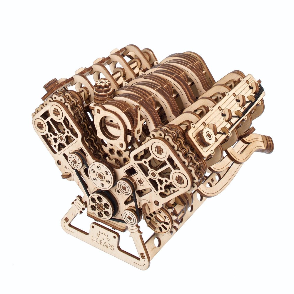 UGEARS V8 Engine Model Kit - 3D Wooden Puzzles for Adults, 3D Puzzle Model Engine Kit, DIY Kits Gifts for Engineers for Christmas, Wooden Model Kits for Adults to Build, Brain Teaser Hobby Set