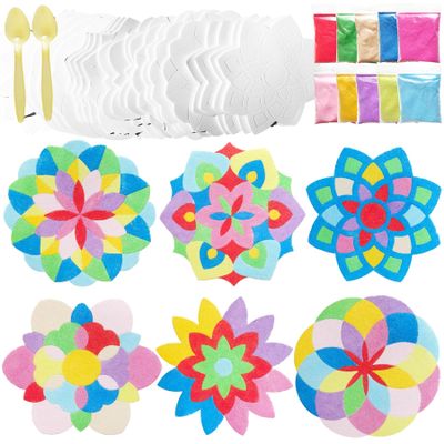 30 Sets Diwali Mandala Sand Art Kits Self Adhesive Rangoli Mandala Sand Painting for Adult DIY Sand Art Pictures with 10 Colorful Sand for Indian Festivals Gifts Diwali Party Decor Supplies