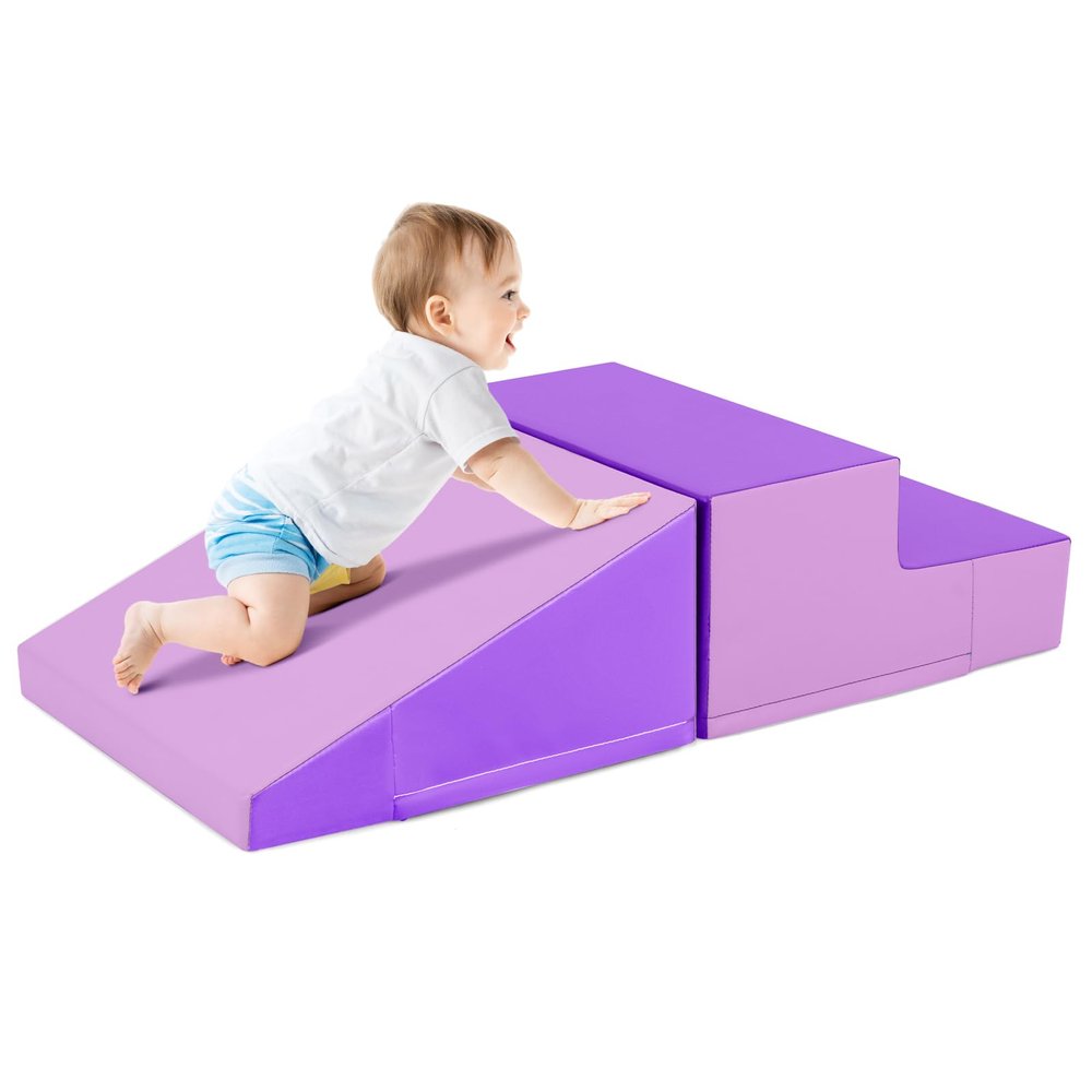 Costzon Climbing Toys for Toddlers, Soft Play Set for Crawling, Climbing, Sliding, Indoor Active Play, 2 PCS Foam Climbing Blocks for Infants Baby Kids (Purple)