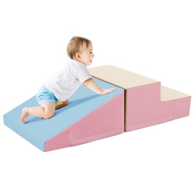 Costzon Climbing Toys for Toddlers, Soft Play Set for Crawling, Climbing, Sliding, Indoor Active Play, 2 PCS Foam Climbing Blocks for Infants Baby Kids (Blue+Pink)
