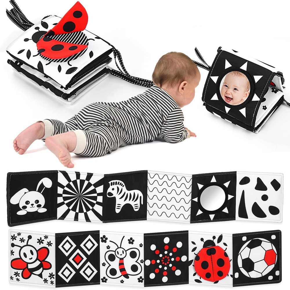 AJsupojouet Newborn Black and White High Contrast Baby Book for 0-3 Months Brain Development, Tummy Time Sensory Infant Toys, Montessori Essentials for 0-6-12 Months Gifts