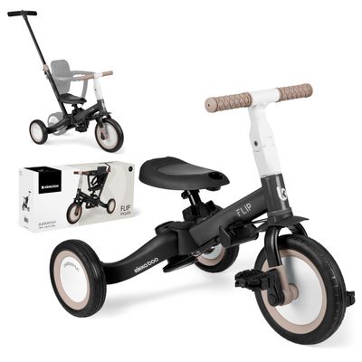 KikkaBoo 5-in-1 Baby Evolutionary Tricycle Flip, Bicycle Children from 1 Year to 5 Years, Trike, Tricycle to Bike with or Without Pedals, Adjustable and Transformable, Black