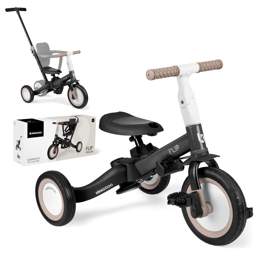 KikkaBoo 5-in-1 Baby Evolutionary Tricycle Flip, Bicycle Children from 1 Year to 5 Years, Trike, Tricycle to Bike with or Without Pedals, Adjustable and Transformable, Black