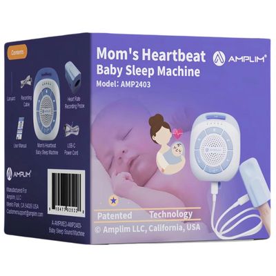 Amplim Portable Baby Sound Machine, Moms Heartbeat Recording + 19 White Noise Sleep Soothers for Newborns, Infants, Preemies, Kids | Hang on Crib, Stroller | Nursery Essential, Registry Gift, Shower