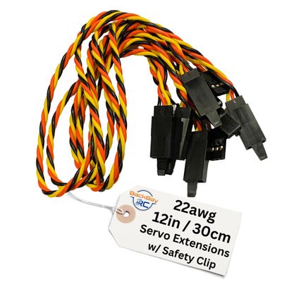 BackBayRC - 22awg Twisted Servo Extension Cable w/Safety Clip - 60 Strands for RC Vehicles, Drones, E-Bikes - 5 Lengths / 5 Wires per Pack (30CM / 12in)