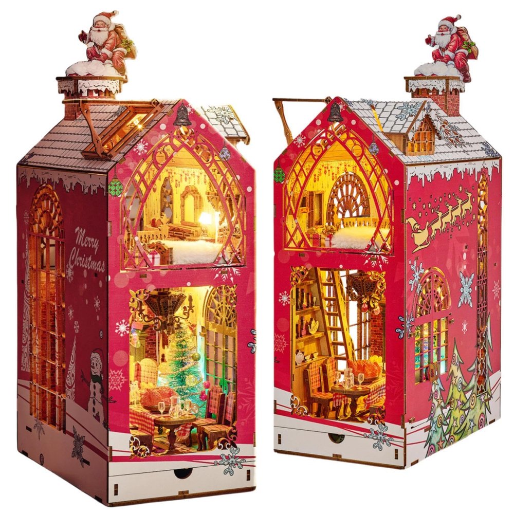 DIY Book Nook Kit Songs of Snowy Night - Christmas Night Theme Miniature Model Dollhouse 3D Puzzle, Assembly Bookend for Adult (Songs of Snowy Night)