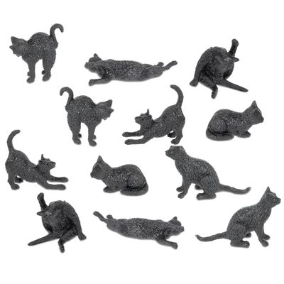 Accoutrements Archie McPhee Itty Bitty Black Cats - Bag of 12 Adorable Vinyl Kitties in 6 Styles for Cat Lovers and Halloween Fun