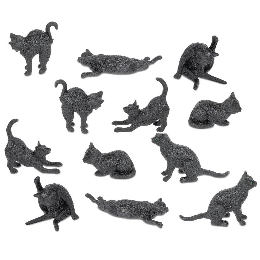 Accoutrements Archie McPhee Itty Bitty Black Cats - Bag of 12 Adorable Vinyl Kitties in 6 Styles for Cat Lovers and Halloween Fun