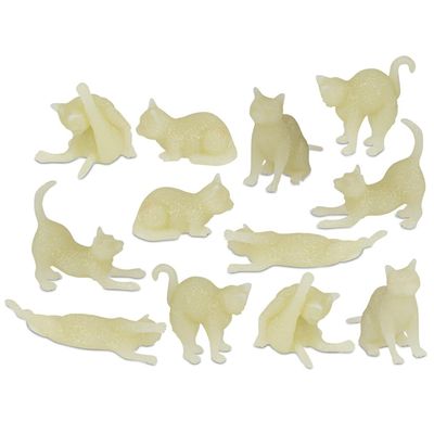 Accoutrements Archie McPhee Itty Bitty Glow Cats - Bag of 12 Glow-in-The-Dark Vinyl Kitties in 6 Adorable Styles for Cat Lovers and Crazy Cat Ladies, Green