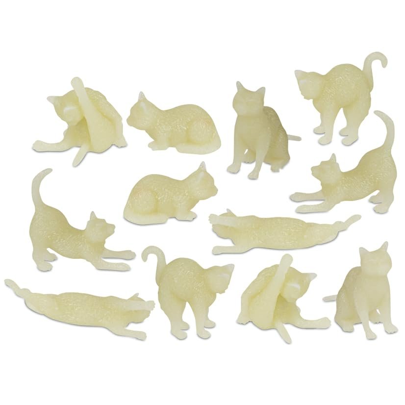 Accoutrements Archie McPhee Itty Bitty Glow Cats - Bag of 12 Glow-in-The-Dark Vinyl Kitties in 6 Adorable Styles for Cat Lovers and Crazy Cat Ladies, Green