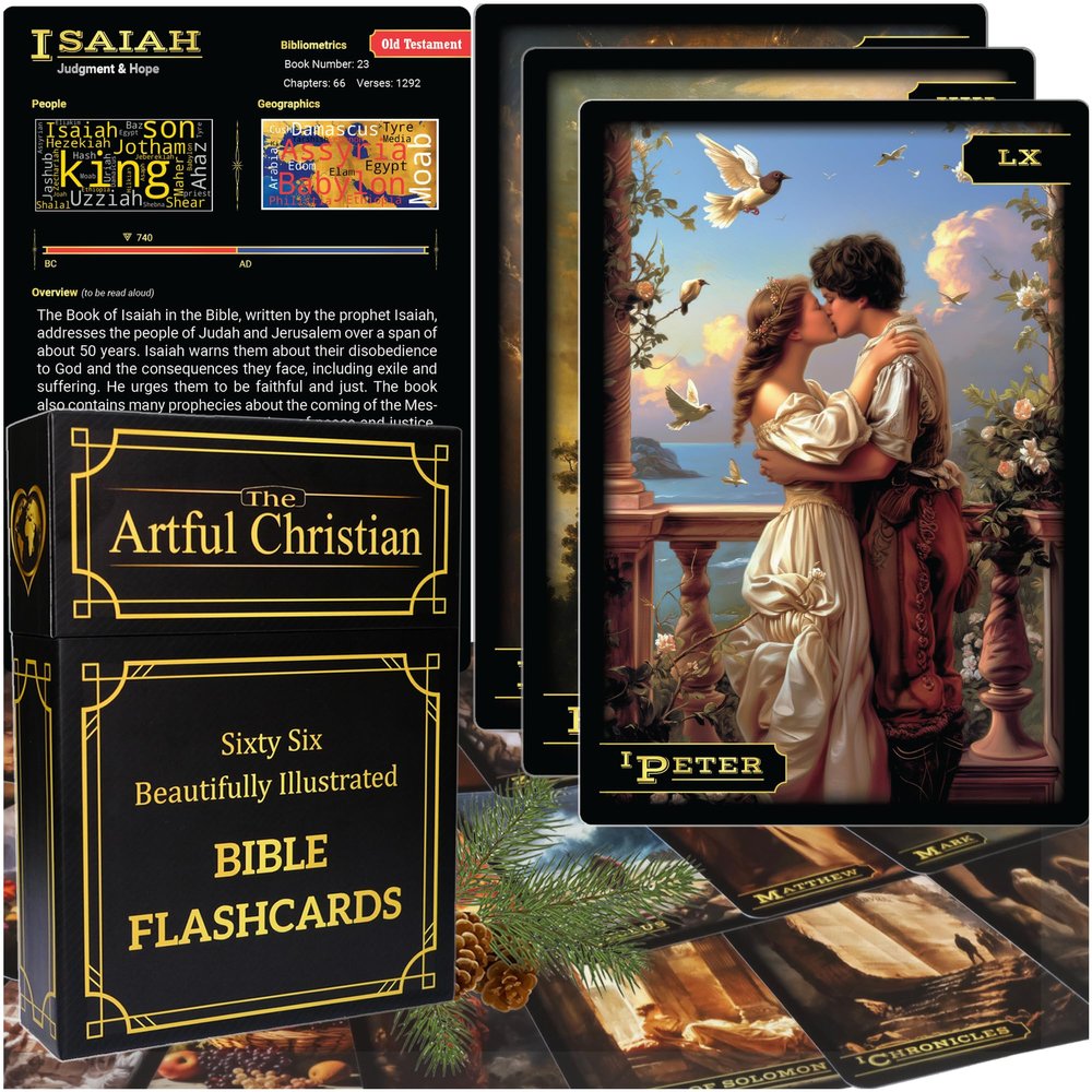 66 Beautifully Illustrated Huge A5 Bible flashcards in a Glorious Presentation Box by The Artful Christian. Visually impaired, Child, and Dementia Friendly.