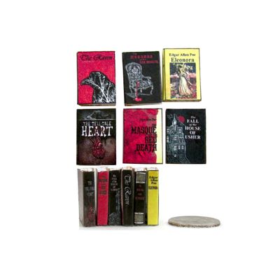 6 Pcs Miniature Books Edgar Allan Poe Books Set Miniature Dollhouse Accessory 1/12 Scale Faux Prop Books by Little Things of Interest