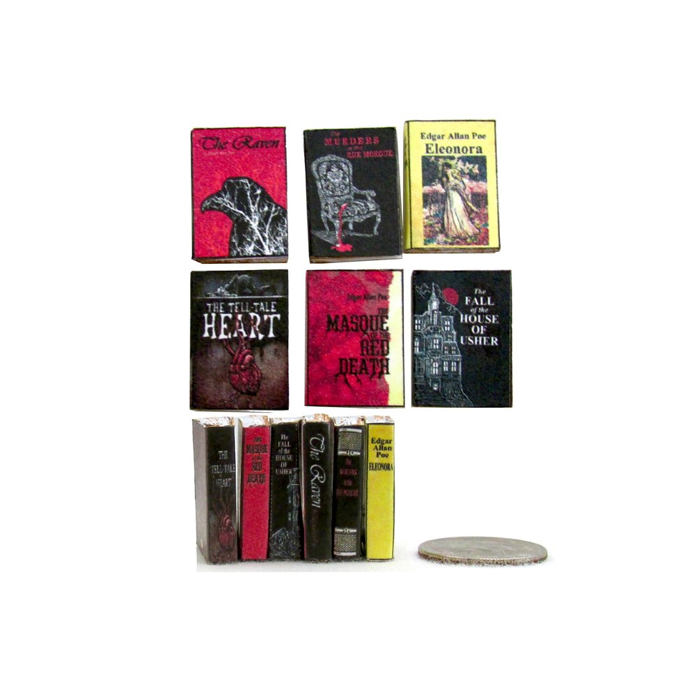 6 Pcs Miniature Books Edgar Allan Poe Books Set Miniature Dollhouse Accessory 1/12 Scale Faux Prop Books by Little Things of Interest