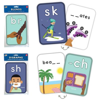2 PCS Blends and Digraphs Bundle | Interactive Phonics Flash Cards or Multicultural Digraphs and Blends Posters - Science of Reading Manipulatives for 1st Grade & KG by ABSee Me