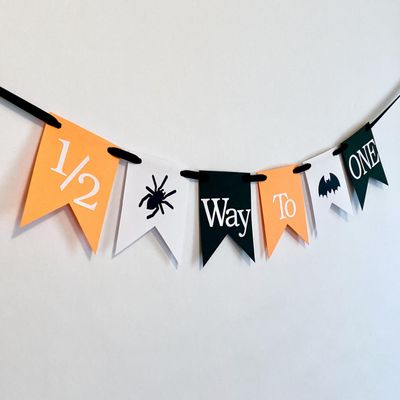ToysCentral Basics Halloween Half Birthday Banner, 24 Inches, Orange, Black and White, Orange/black/white