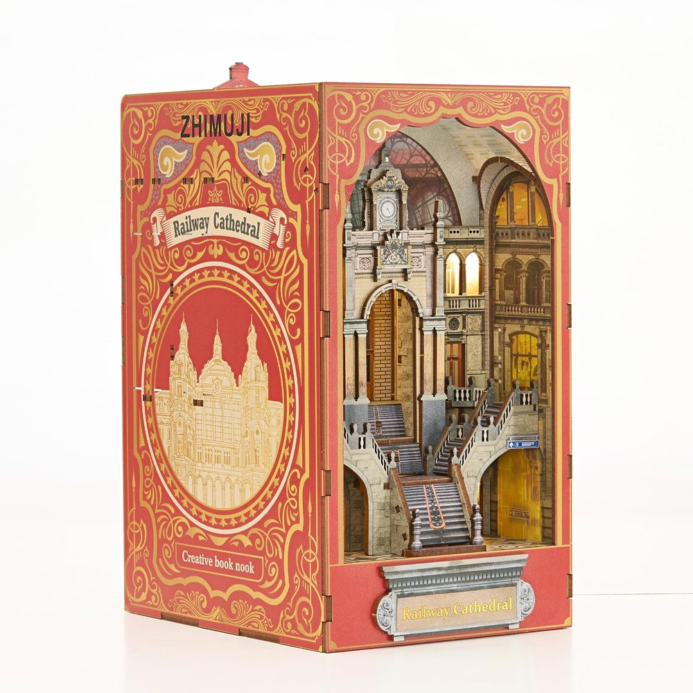 Book Nook Kit DIY Dollhouse Book Nook Miniature Kit for Bookshelf Insert Decor Crafts for Adults Teen Halloween,Magic House Model Build with LED Light 3D Puzzle Bookshelf Insert Decor Magic Night