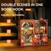 Book Nook Kit DIY Dollhouse Book Nook Miniature Kit for Bookshelf Insert Decor Crafts for Adults Teen Halloween,Magic House Model Build with LED Light 3D Puzzle Bookshelf Insert Decor Magic Night view 4